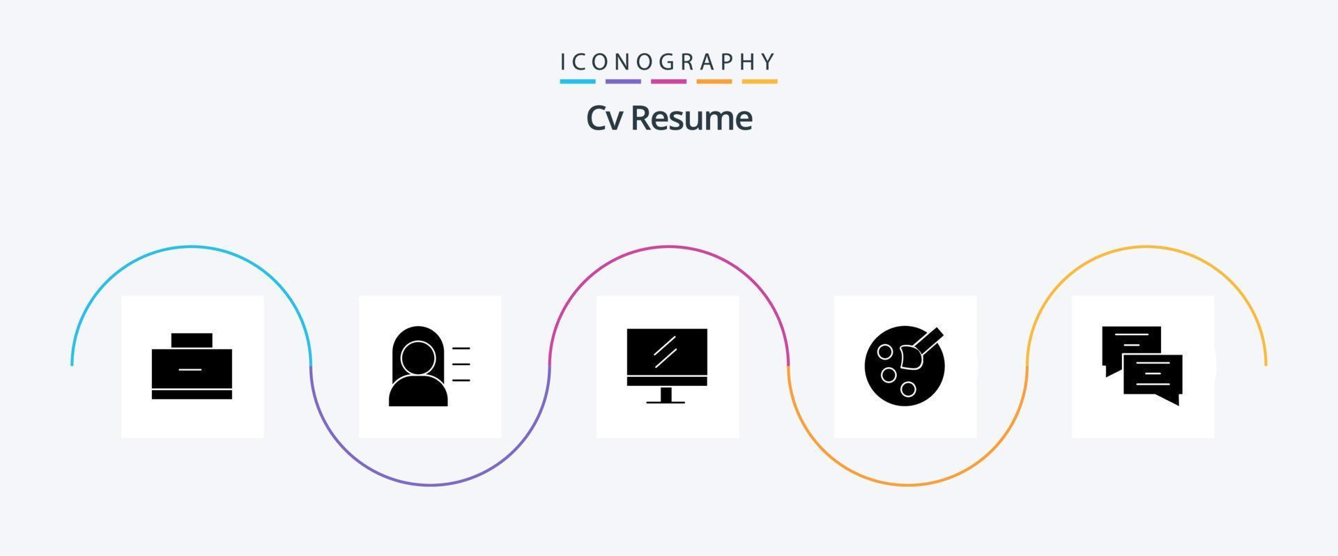 CV Resume Glyph 5 Icon Pack inklusive . Ausbildung . vermissen. Zeichnung . Schule vektor