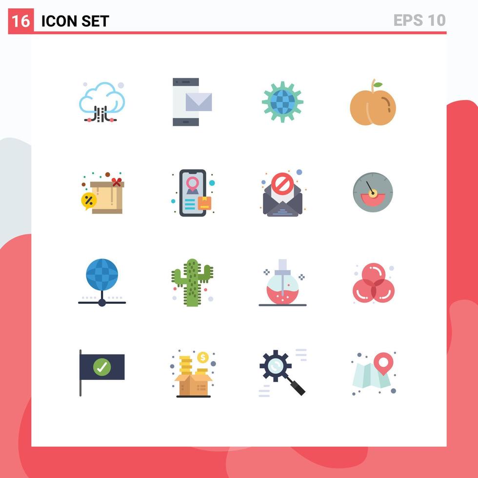 16 tematiska vektor platt färger och redigerbar symboler av persika värld smart telefon arbete utveckling redigerbar packa av kreativ vektor design element