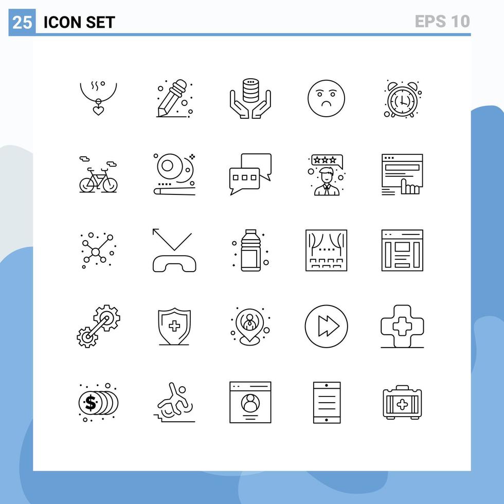 stock vektor ikon packa av 25 linje tecken och symboler för larm klocka ledsen hand känsla emoji redigerbar vektor design element