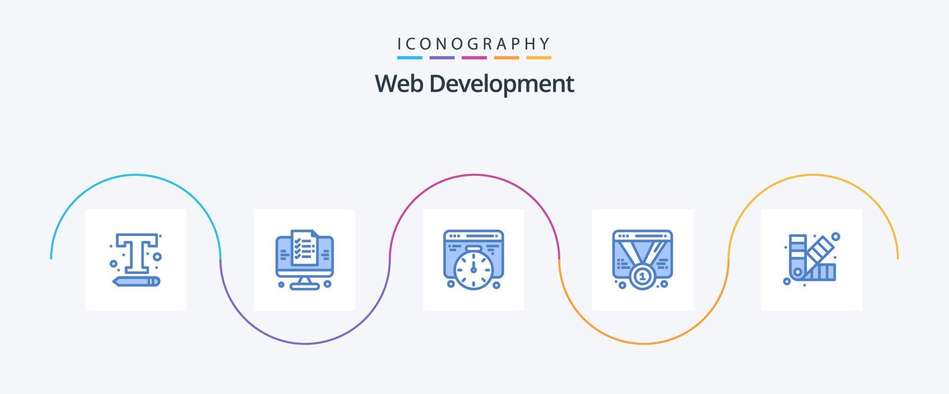 webb utveckling blå 5 ikon packa Inklusive design. webb. hemsida. befordran. bricka vektor