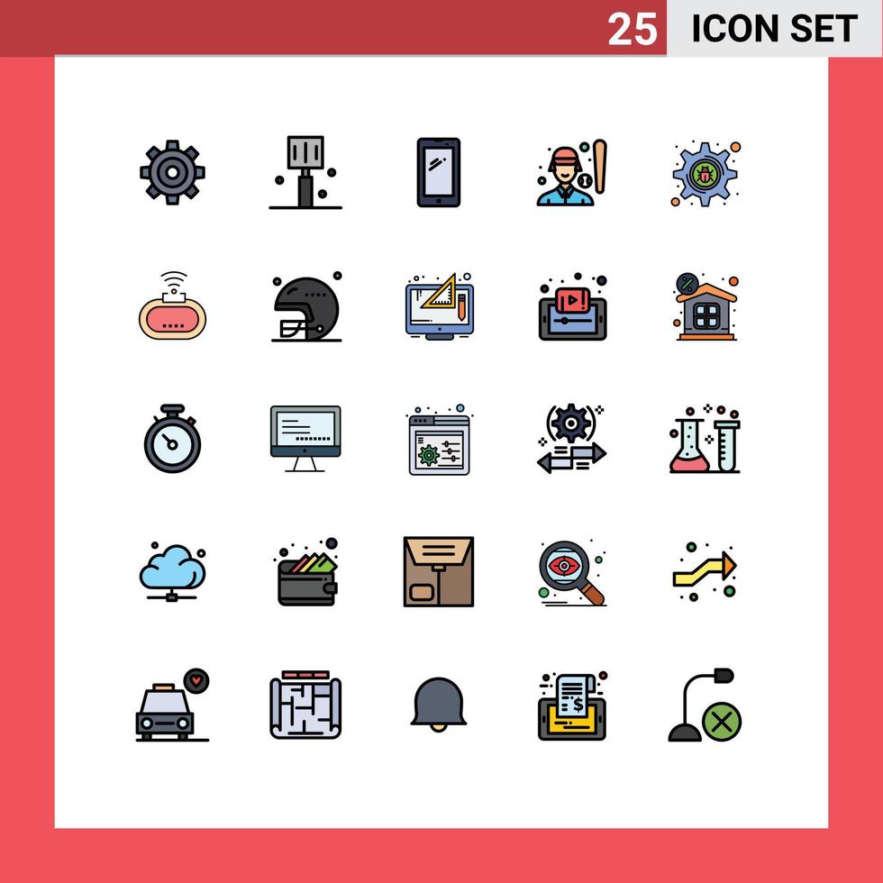 uppsättning av 25 modern ui ikoner symboler tecken för spelare baseboll spelare kök baseboll android redigerbar vektor design element