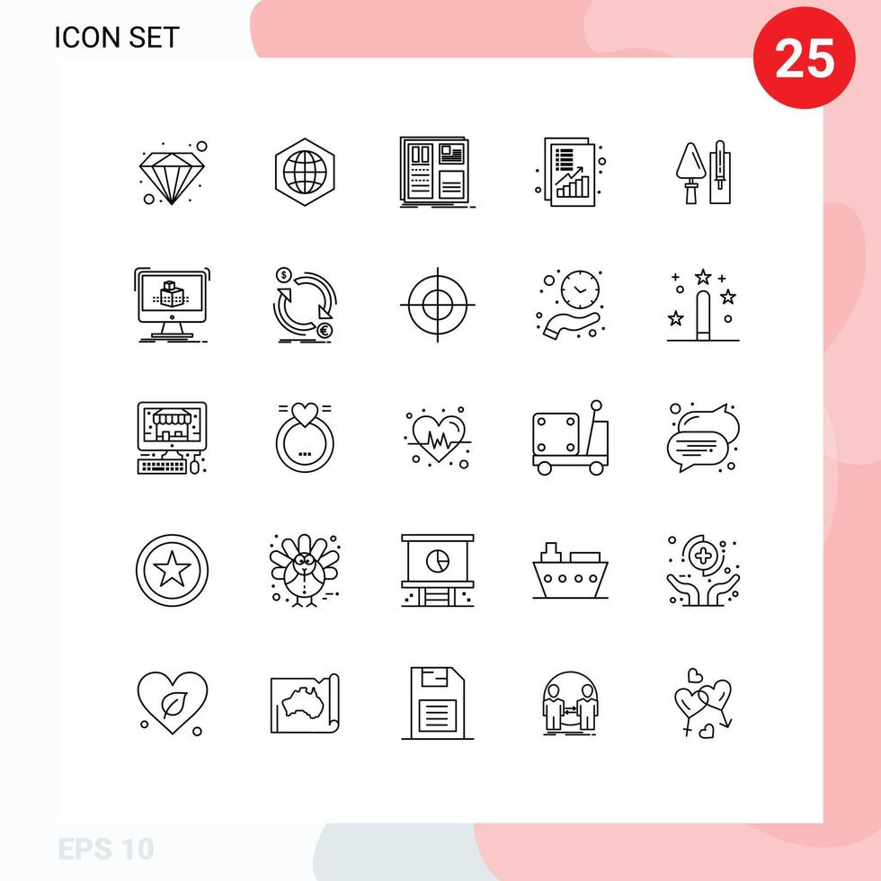 uppsättning av 25 modern ui ikoner symboler tecken för murslev pengar rutnät öka analys redigerbar vektor design element