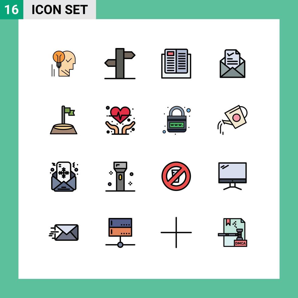 Piktogrammsatz aus 16 einfachen, flachen, farbgefüllten Linien von E-Mail-Lernadressenwissen und editierbaren kreativen Vektordesignelementen vektor