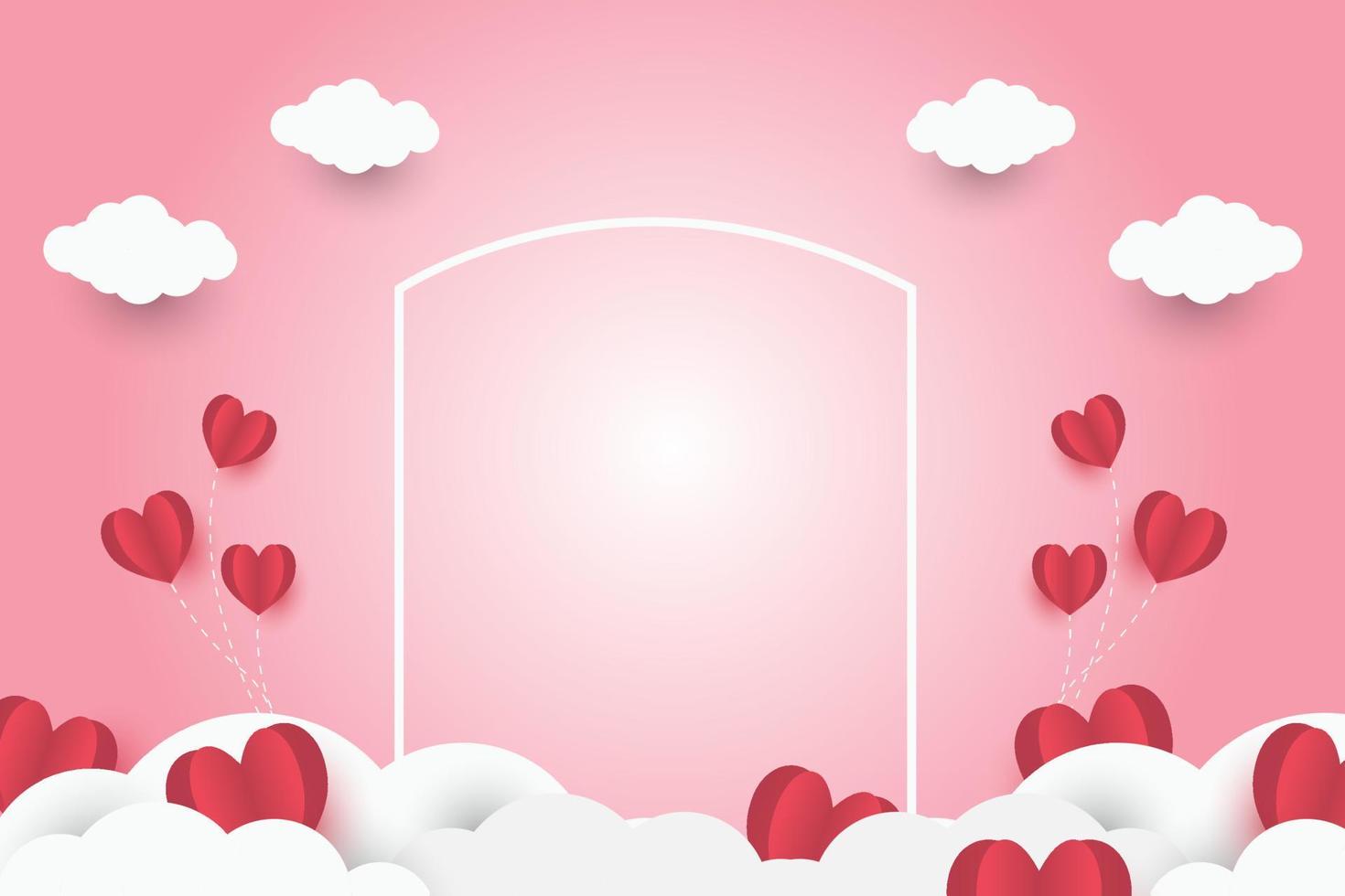 rotes herz auf rosa papier abstrakter hintergrund mit himmel und liniendesign für valentinstagfestival, muttertag, posterherz, banner, geschenkkarte. Vektor-Illustration. Papierkunststil. vektor