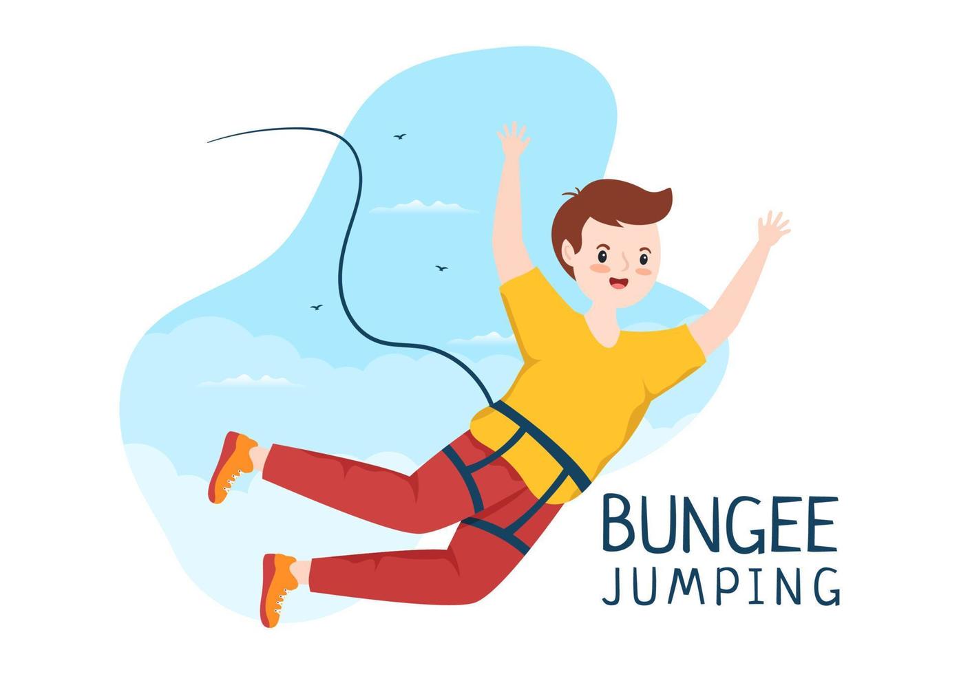 Bungee-Jumping-Illustration mit einer Person, die ein elastisches Seil trägt, das aus einer Höhe springt, in einer Vektorvorlage für flache Cartoon-Extremsportarten vektor