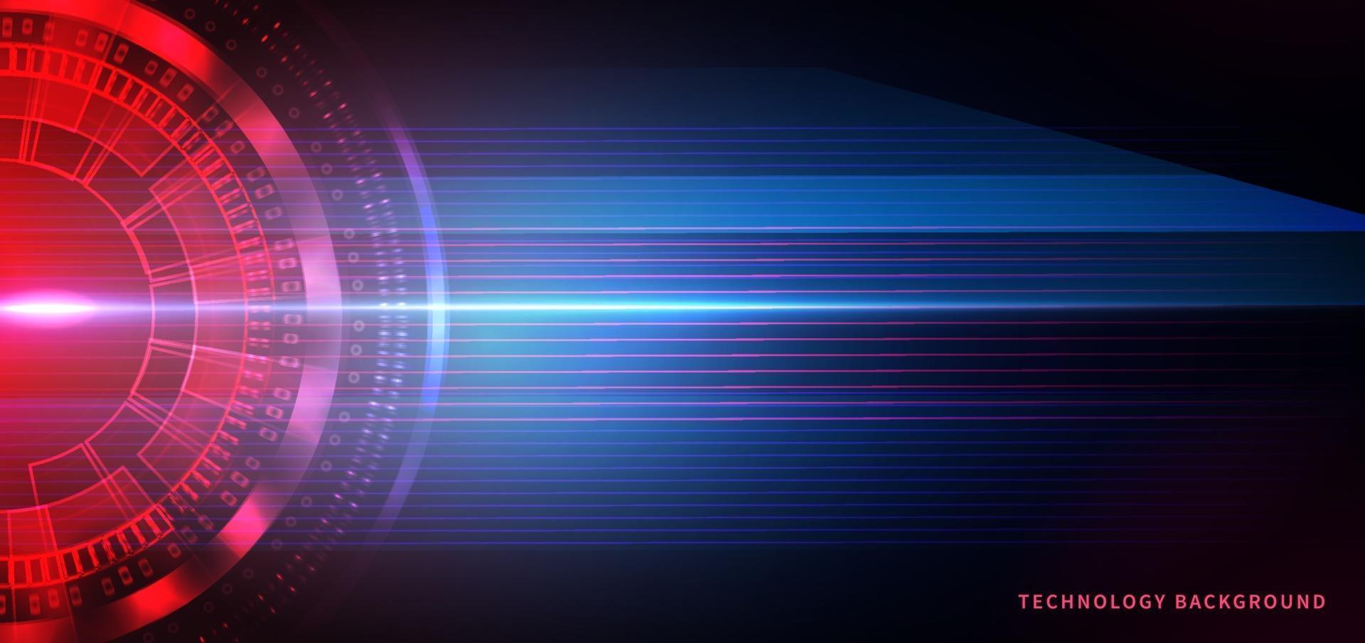 abstrakte Technologie futuristische rote und blaue Zahnradkreise mit geometrischen Elementen auf dunklem Hintergrund. vektor