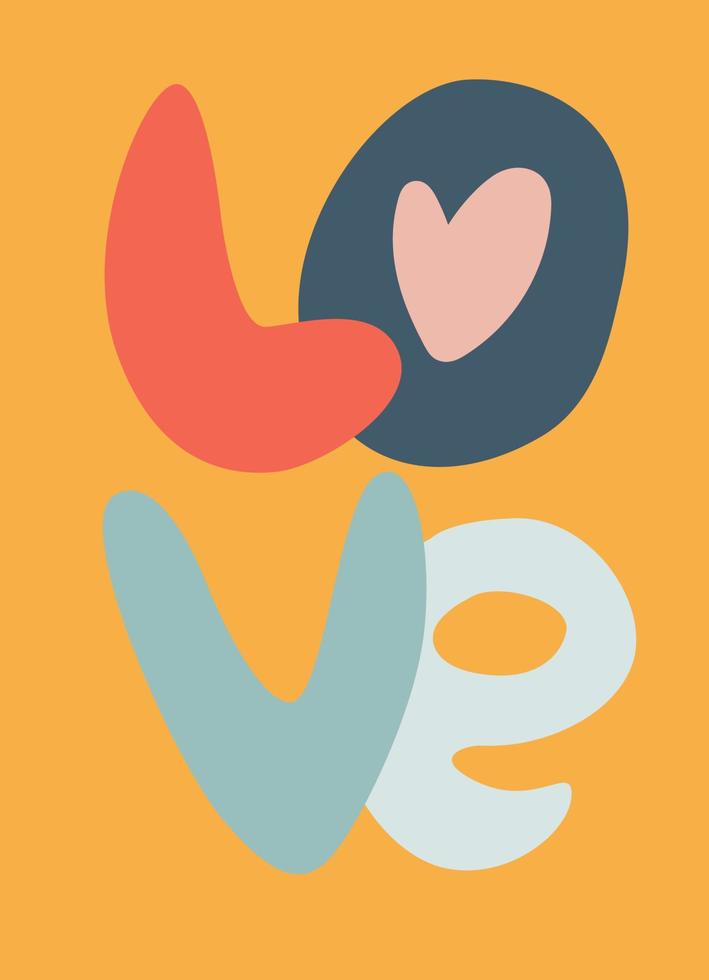 hand lettered handla om kärlek fras dekorerad med hjärtan. retro 60-tal, 70s design. vektor element, hälsning kort, social media posta mall. kärlek, romantik, valentines dag begrepp