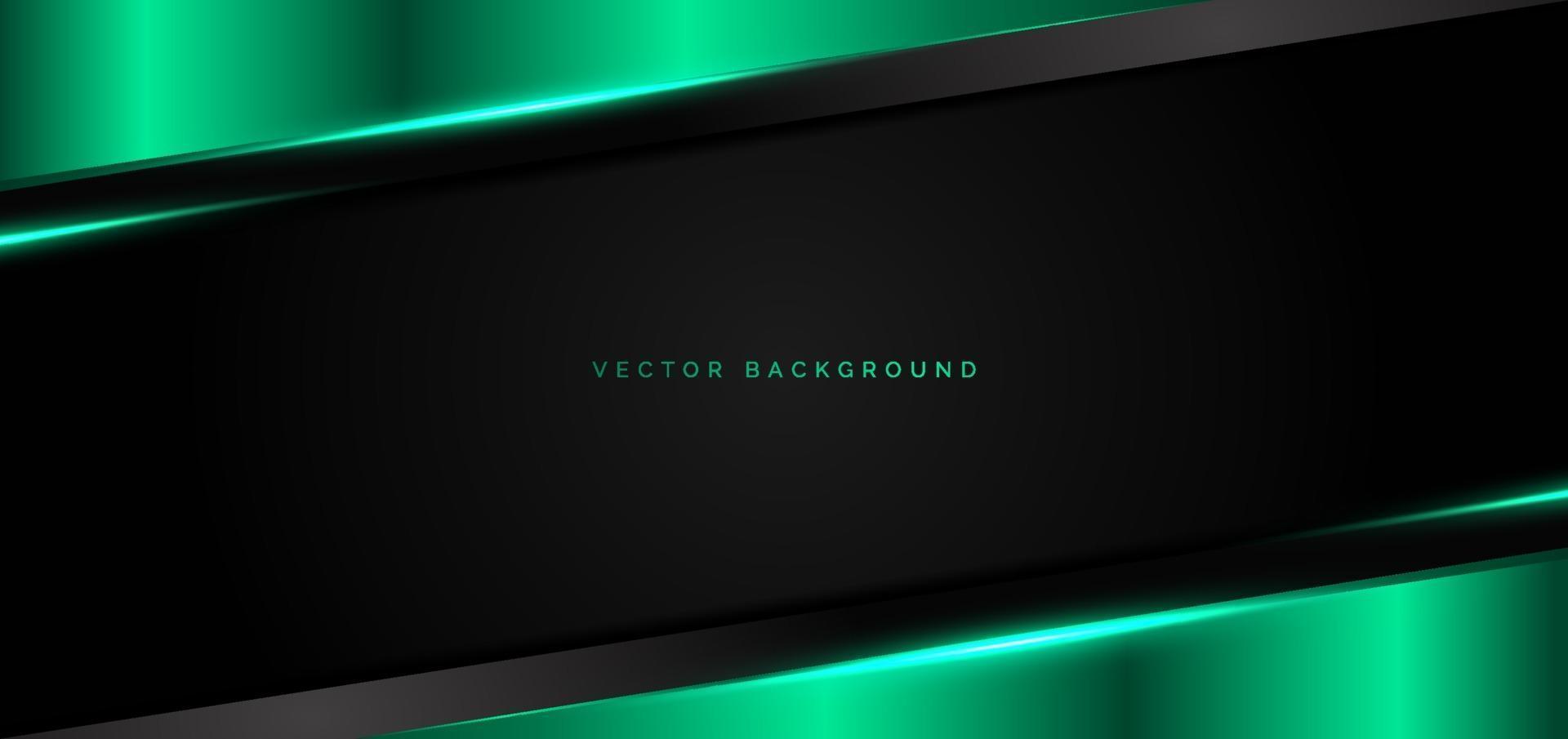 abstrakt banner webbgrön metallisk överlappning med grönt ljus modern teknikstil på svart bakgrund. vektor