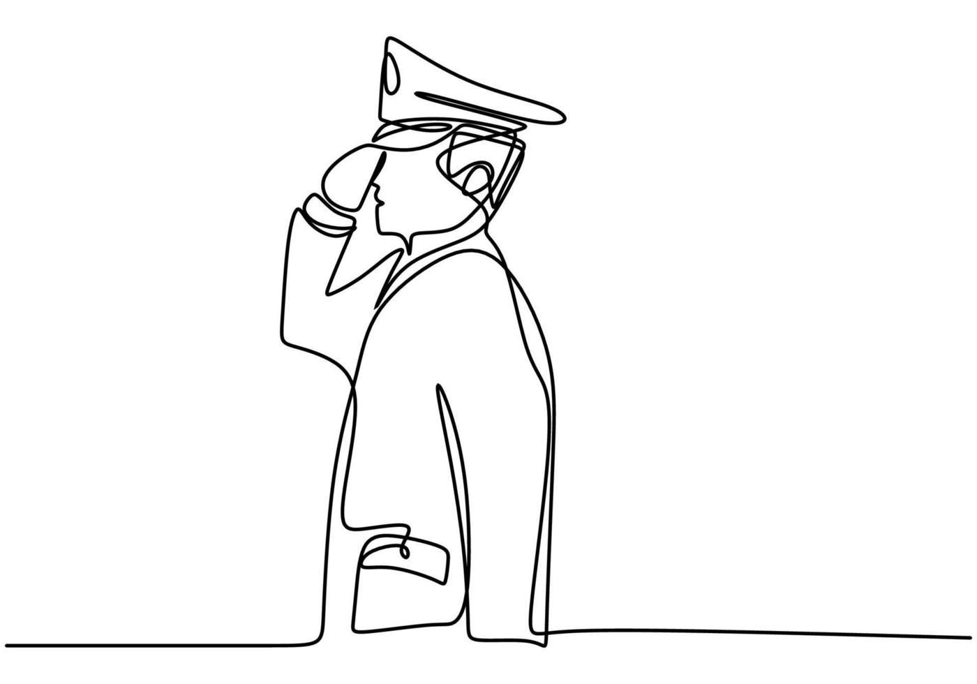kontinuerlig en enstaka ritning av en polismästare. polis med uniform. vektor