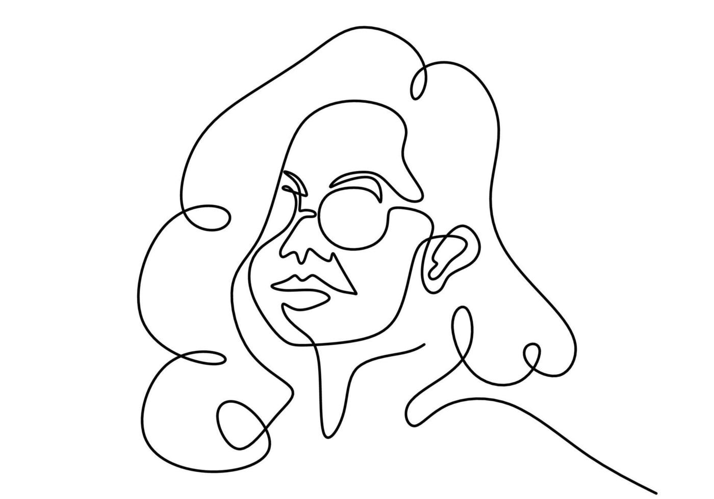 kontinuerlig en linje ritning av kvinnastående klassisk stil i solglasögon. vektor