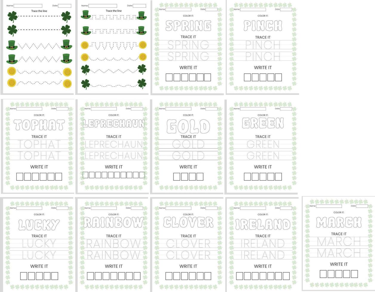 St patrick s day tracing arbeitsblätter vektor