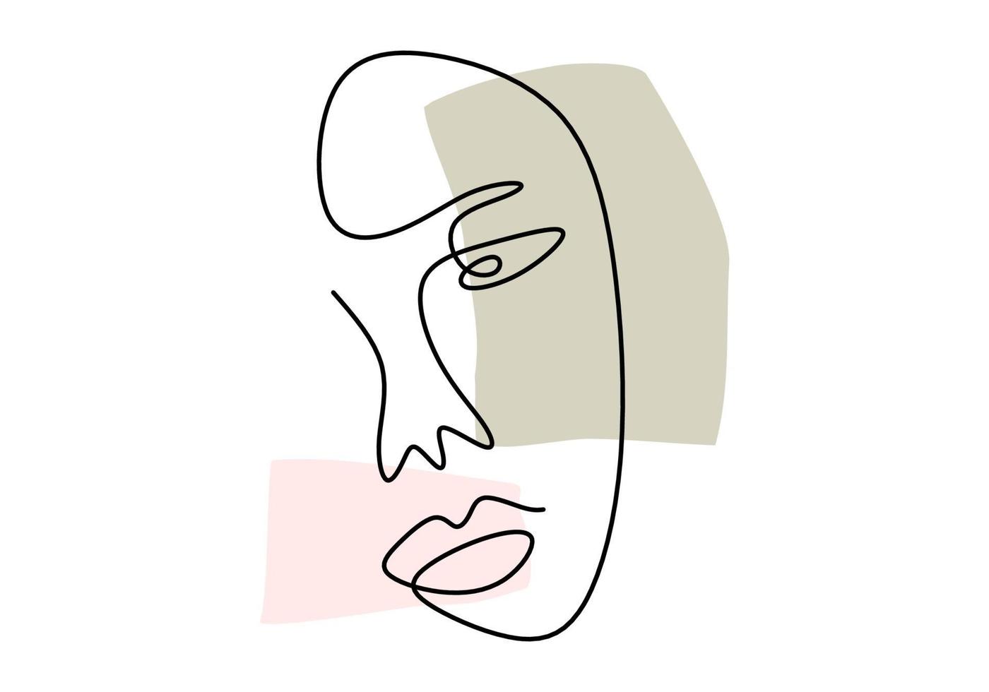 durchgehende Linie, Zeichnung von Gesichtern, Mode minimalistisches Konzept, Vektorillustration. abstrakte Gesichtshand der Frau gezeichnet lokalisiert auf weißem Hintergrund. Porträt einer Frau im modernen abstrakten Stil vektor