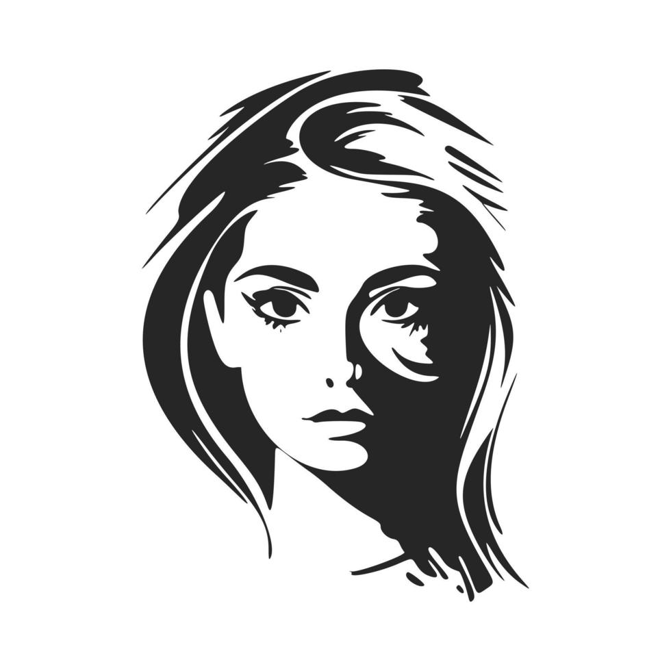 Schwarz-Weiß-Logo, das eine schöne und anspruchsvolle Frau darstellt. eleganter Stil mit einem raffinierten und anspruchsvollen Look. vektor