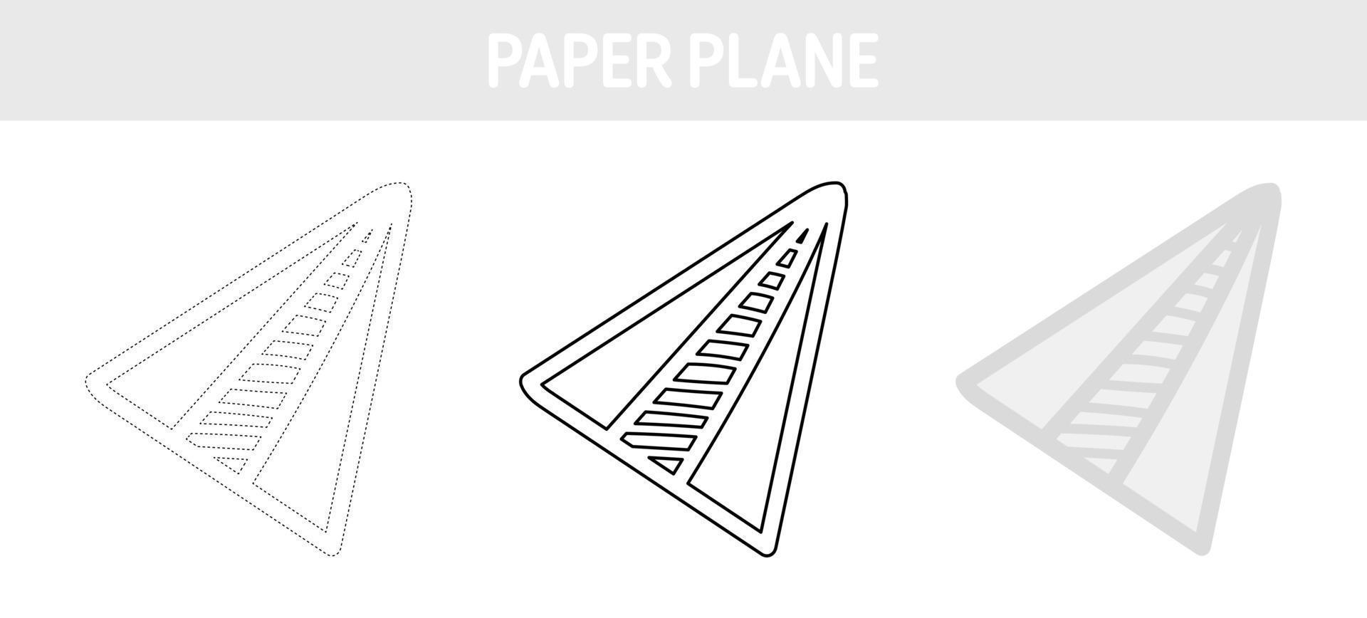Arbeitsblatt zum Nachzeichnen und Ausmalen von Papierflugzeugen für Kinder vektor