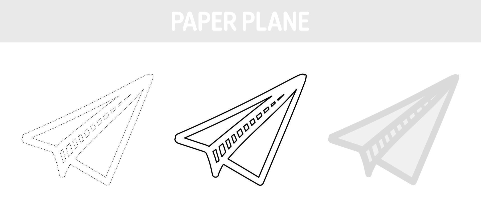 Arbeitsblatt zum Nachzeichnen und Ausmalen von Papierflugzeugen für Kinder vektor