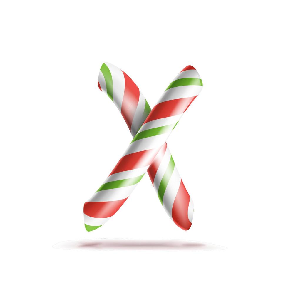 Buchstabe x Vektor. 3D-realistisches Candy Cane-Alphabet-Symbol in Weihnachtsfarben. neujahrsbrief texturiert mit rot, weiß. Typografie-Vorlage. gestreiftes Handwerk isoliertes Objekt. Weihnachtskunstillustration vektor