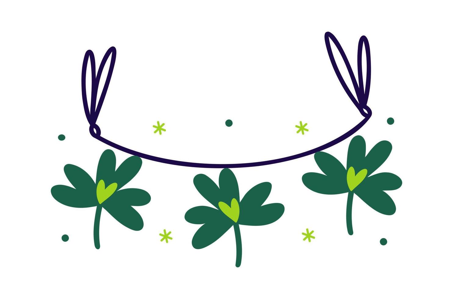 vitklöver Semester krans. grön klöver löv med en hjärta hänga på en band. irländsk symbol av Bra tur, förmögenhet, vinst. isolerat på vit. tecknad serie ClipArt för kort till st. Patricks dag, affischer, webb vektor