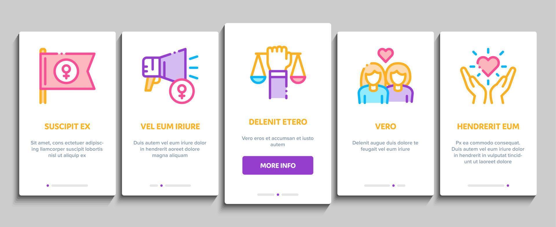 feminismus frauenpower onboarding elemente symbole set vektor