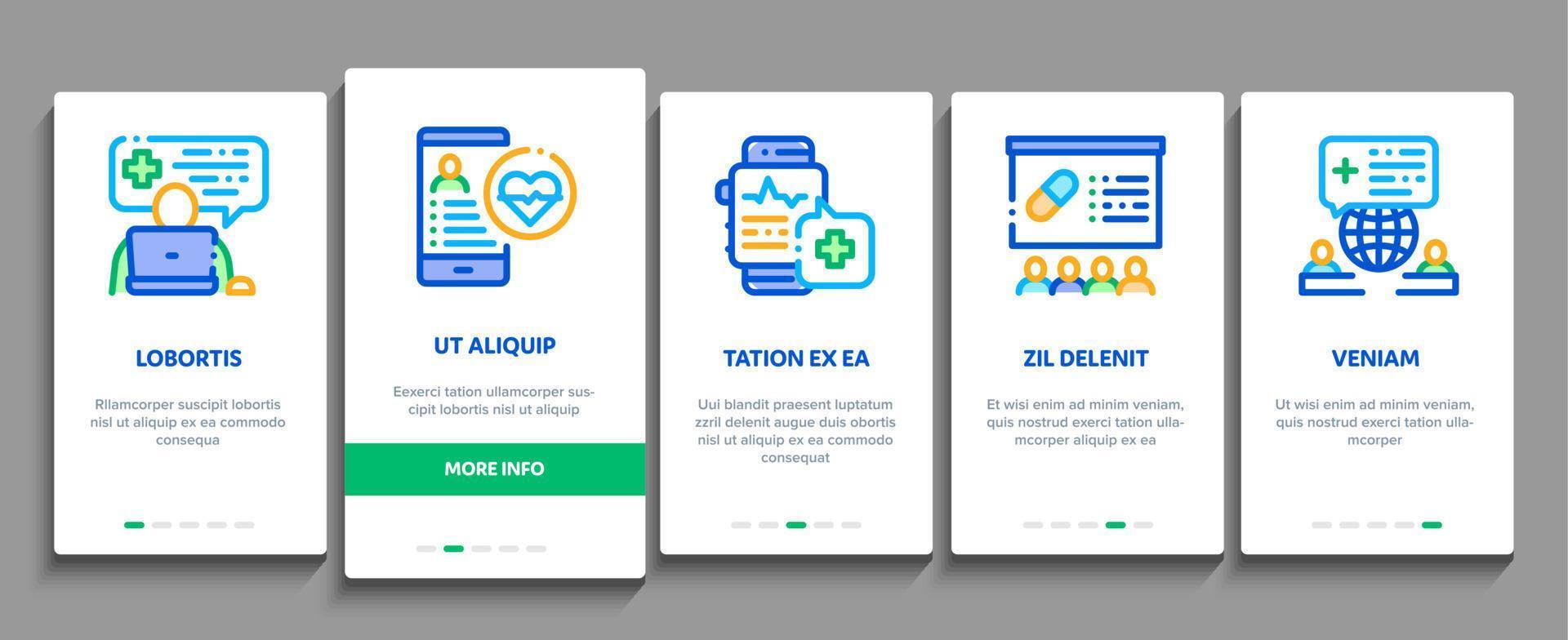 uppkopplad läkare råd onboarding element ikoner uppsättning vektor