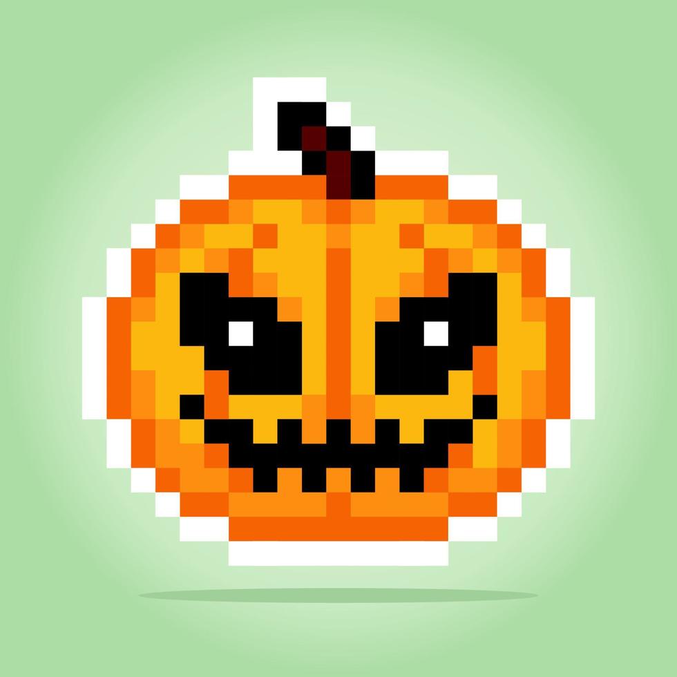 8 bitars pixel av pumpa halloween. grönsaker för speltillgångar och korsstygnsmönster i vektorillustrationer. vektor