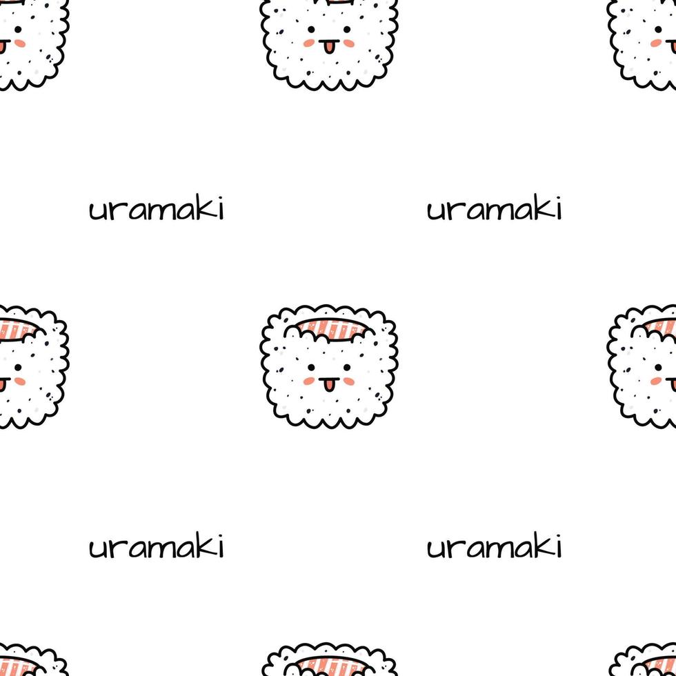 kawaii-sushi-illustration. Vektor flache handgezeichnete nahtlose Muster