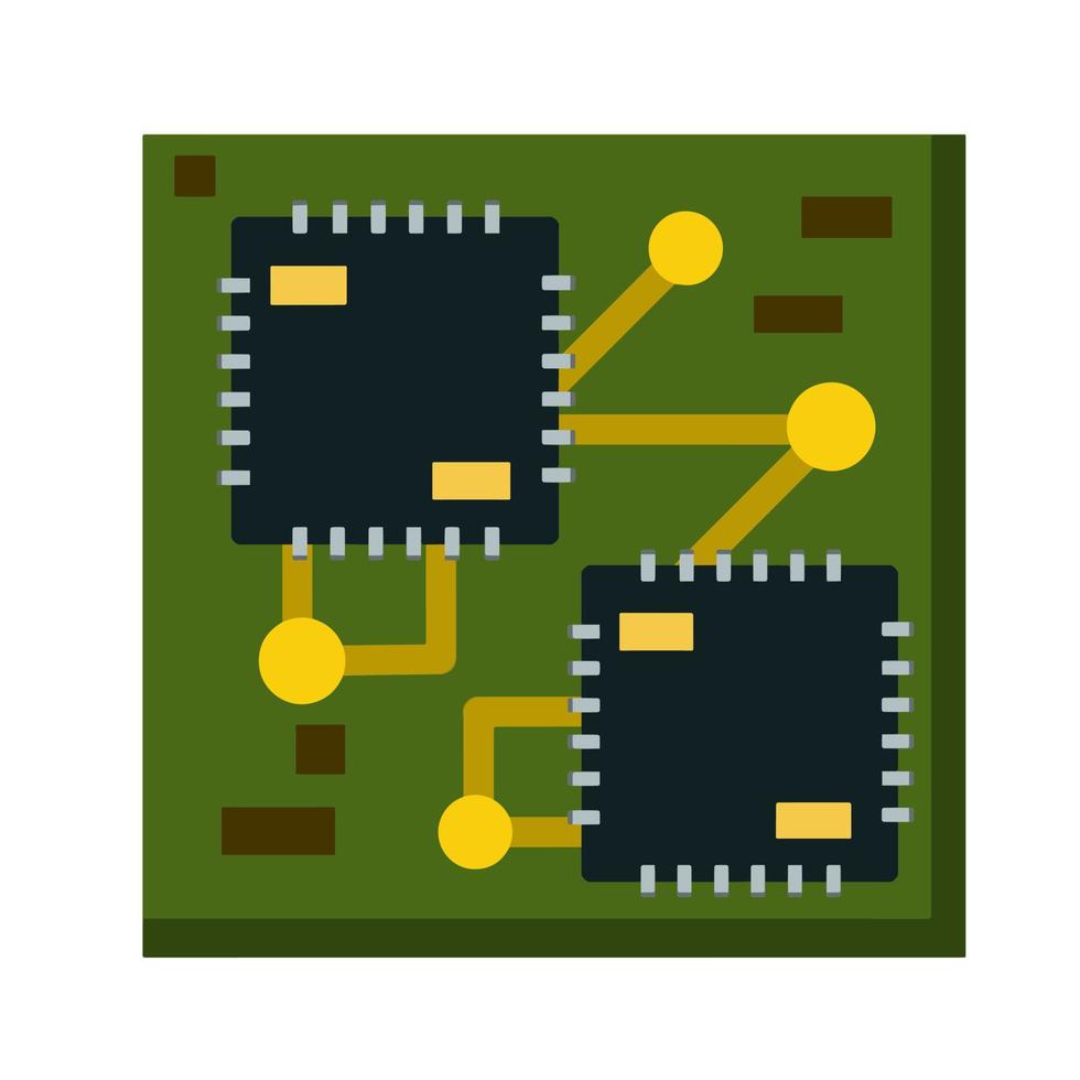 datachip. digitalt chip. elektronisk del av styrelsen. modern teknik och processor. platt tecknad illustration vektor