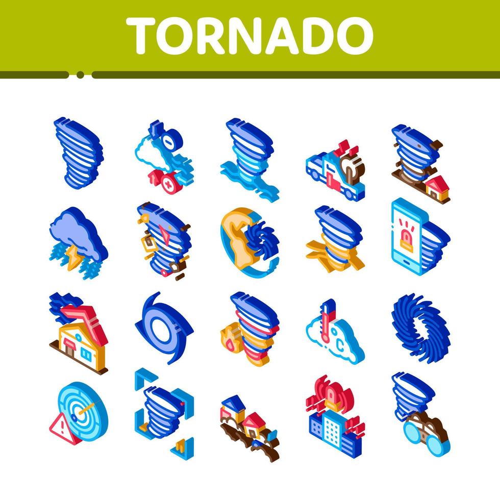 tornado och orkan isometrisk ikoner uppsättning vektor