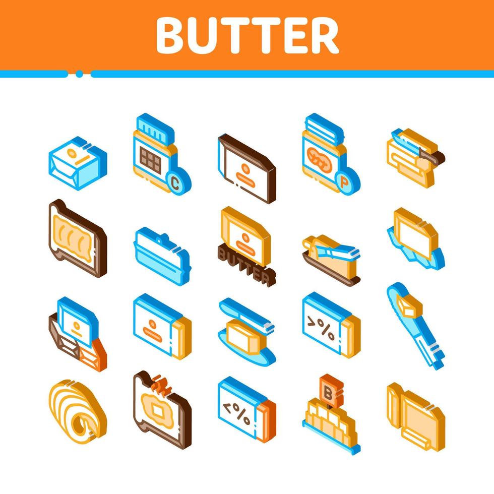 Butter oder Margarine isometrische Symbole setzen Vektor