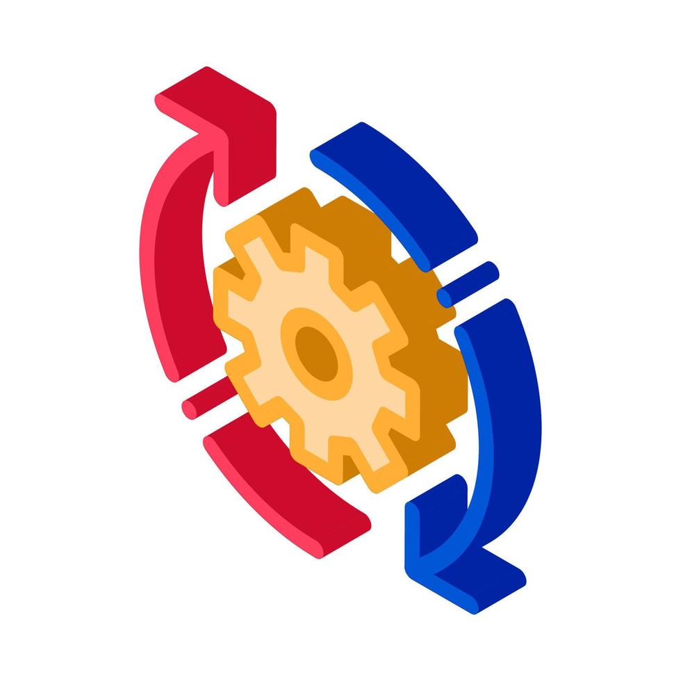 Zahnrad und Pfeile um das isometrische Symbol des agilen Elements vektor