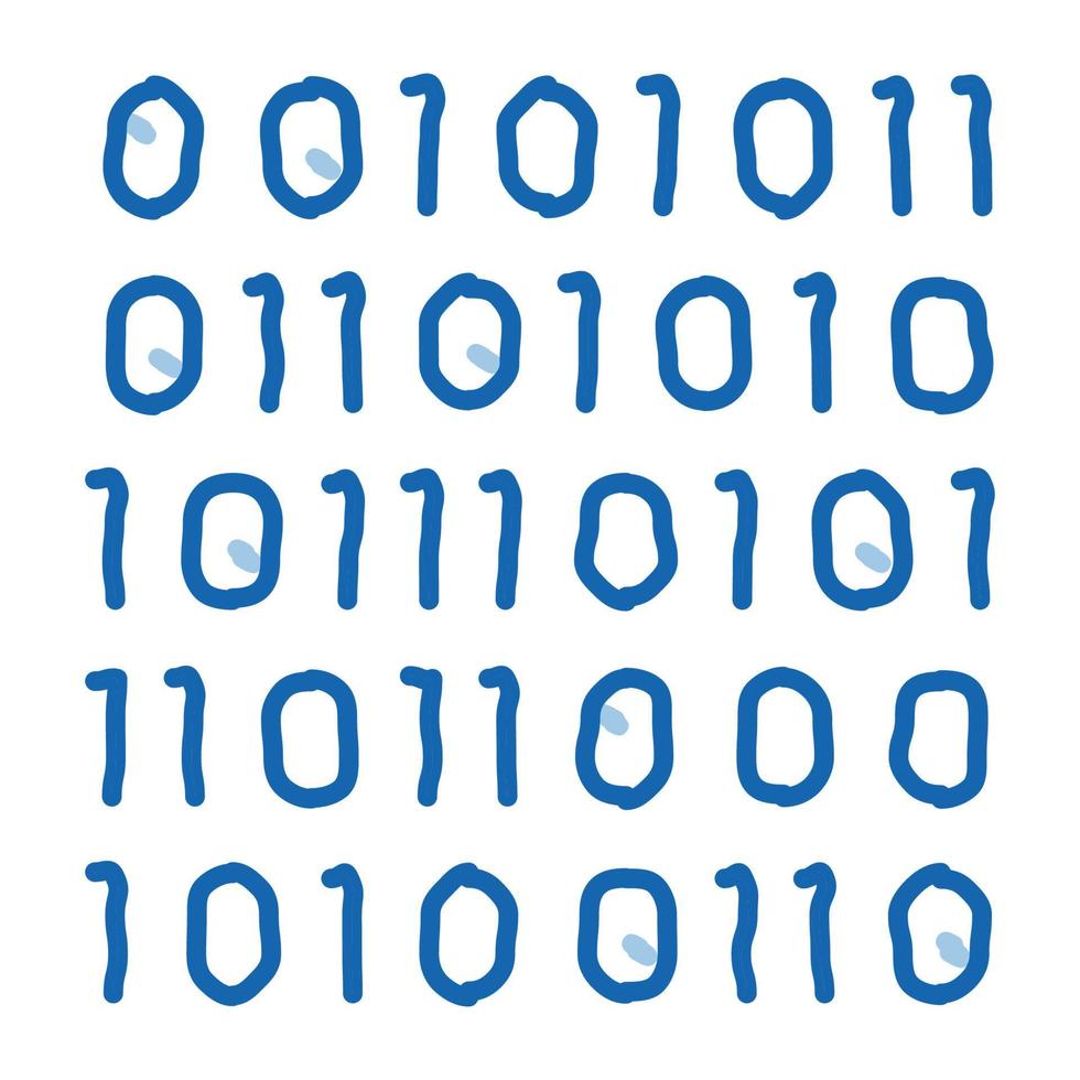 Streaming-Binärcode-Matrix-Doodle-Symbol handgezeichnete Illustration vektor