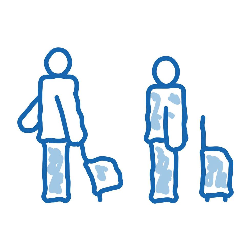 passagerare med bagage klotter ikon hand dragen illustration vektor