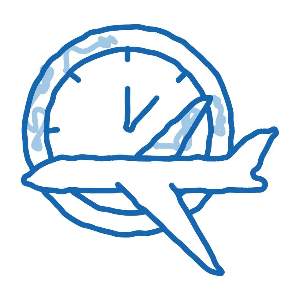 flugzeug fliegen zeit oder verspätung doodle symbol hand gezeichnete illustration vektor