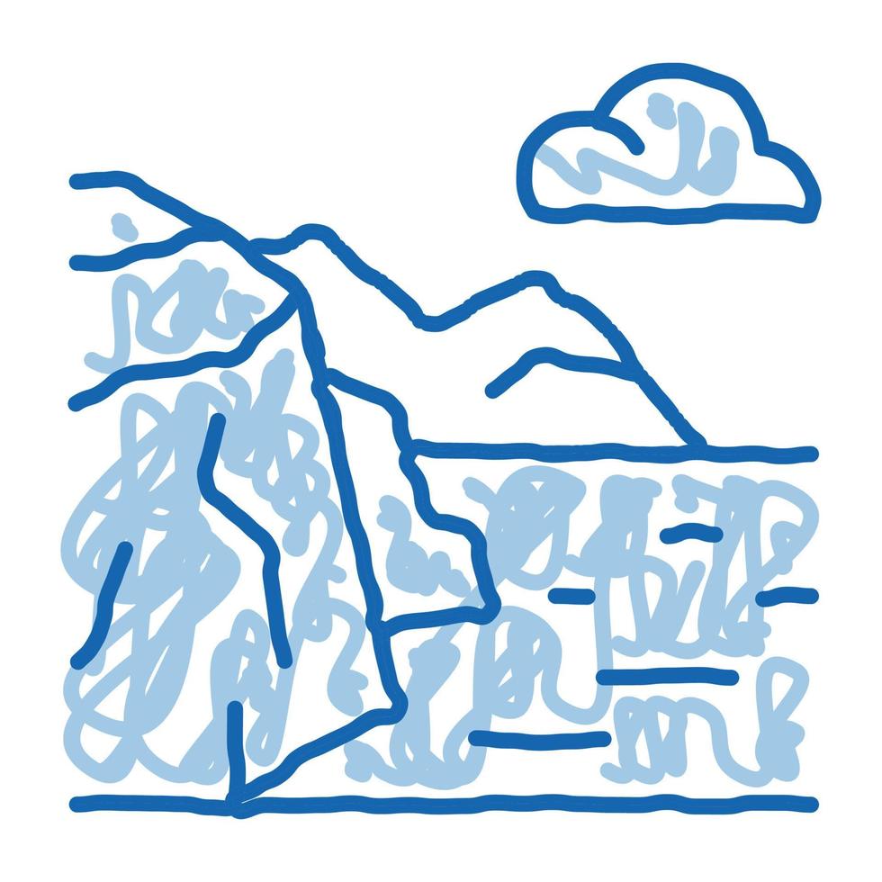 berg landskap nära hav klotter ikon hand dragen illustration vektor
