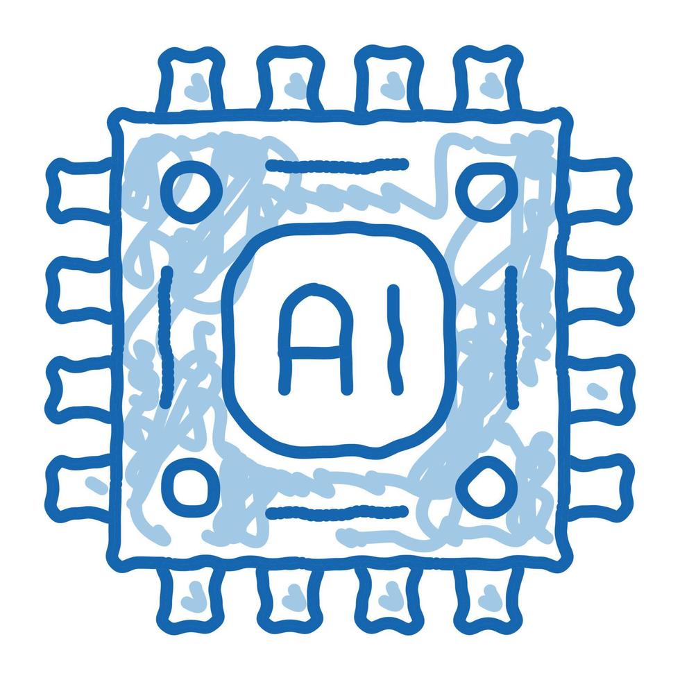 künstliche intelligenz mikrochip gekritzel symbol hand gezeichnete illustration vektor