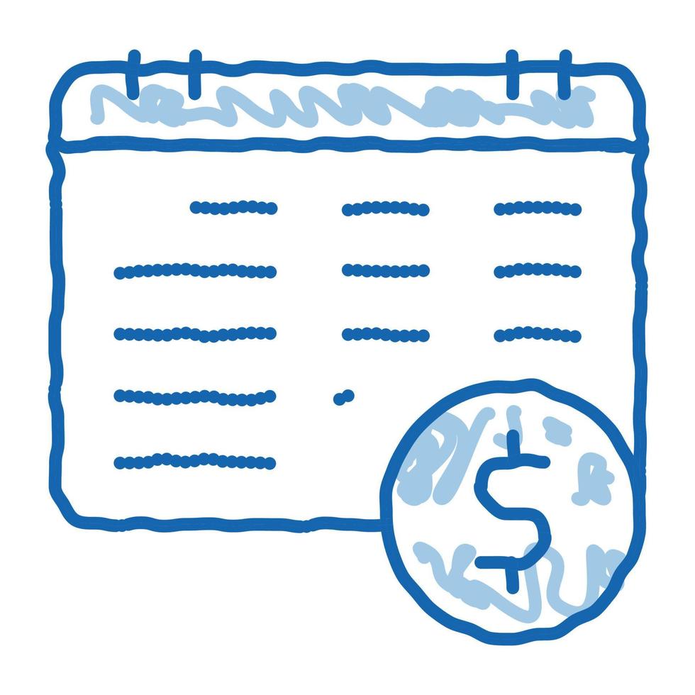 finanzkalender und dollarmünzen-doodle-symbol handgezeichnete illustration vektor