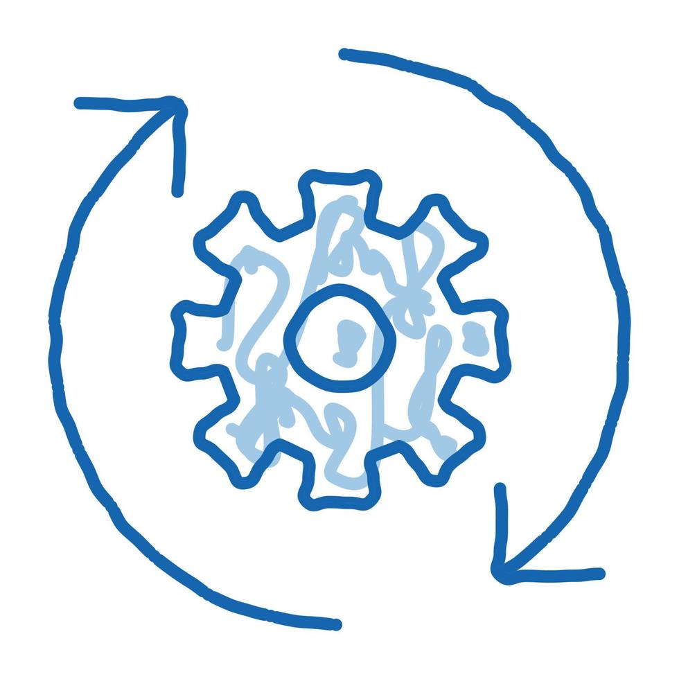 zahnrad und pfeile um handgezeichnete illustration des agilen elementgekritzelsymbols vektor