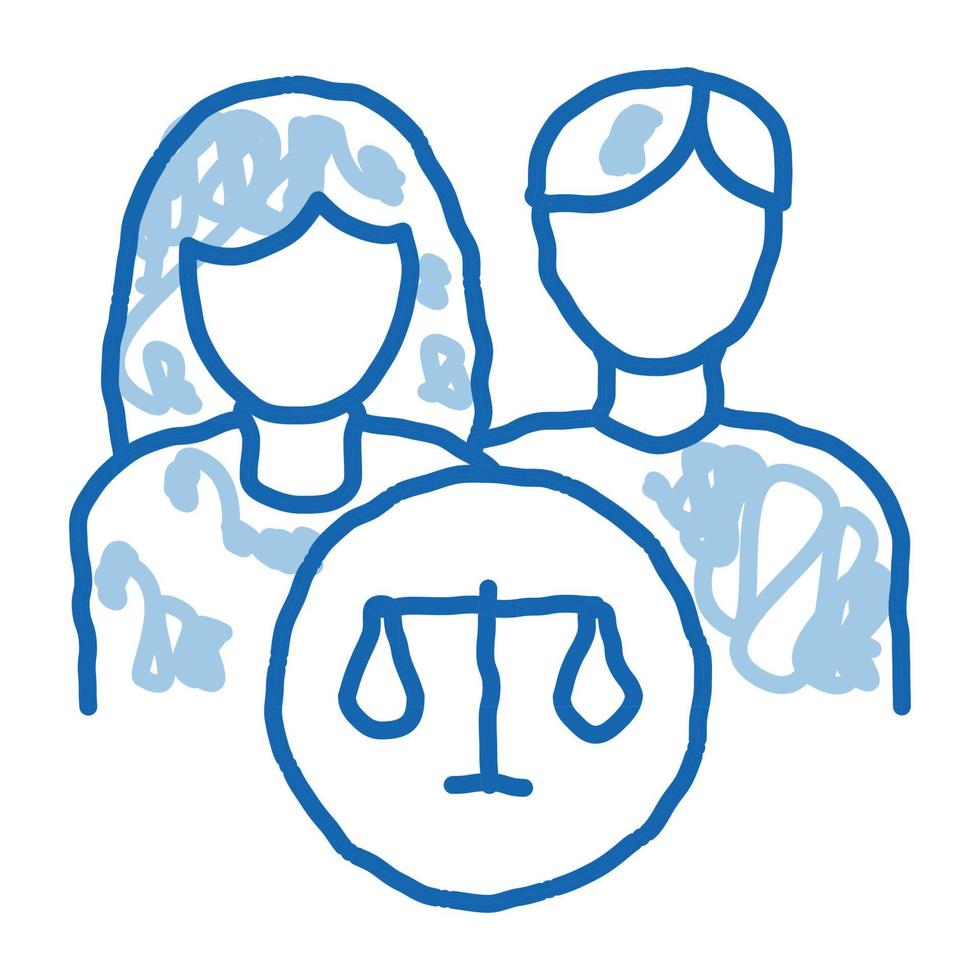 Familie vor Gericht Recht und Urteil doodle Symbol handgezeichnete Abbildung vektor