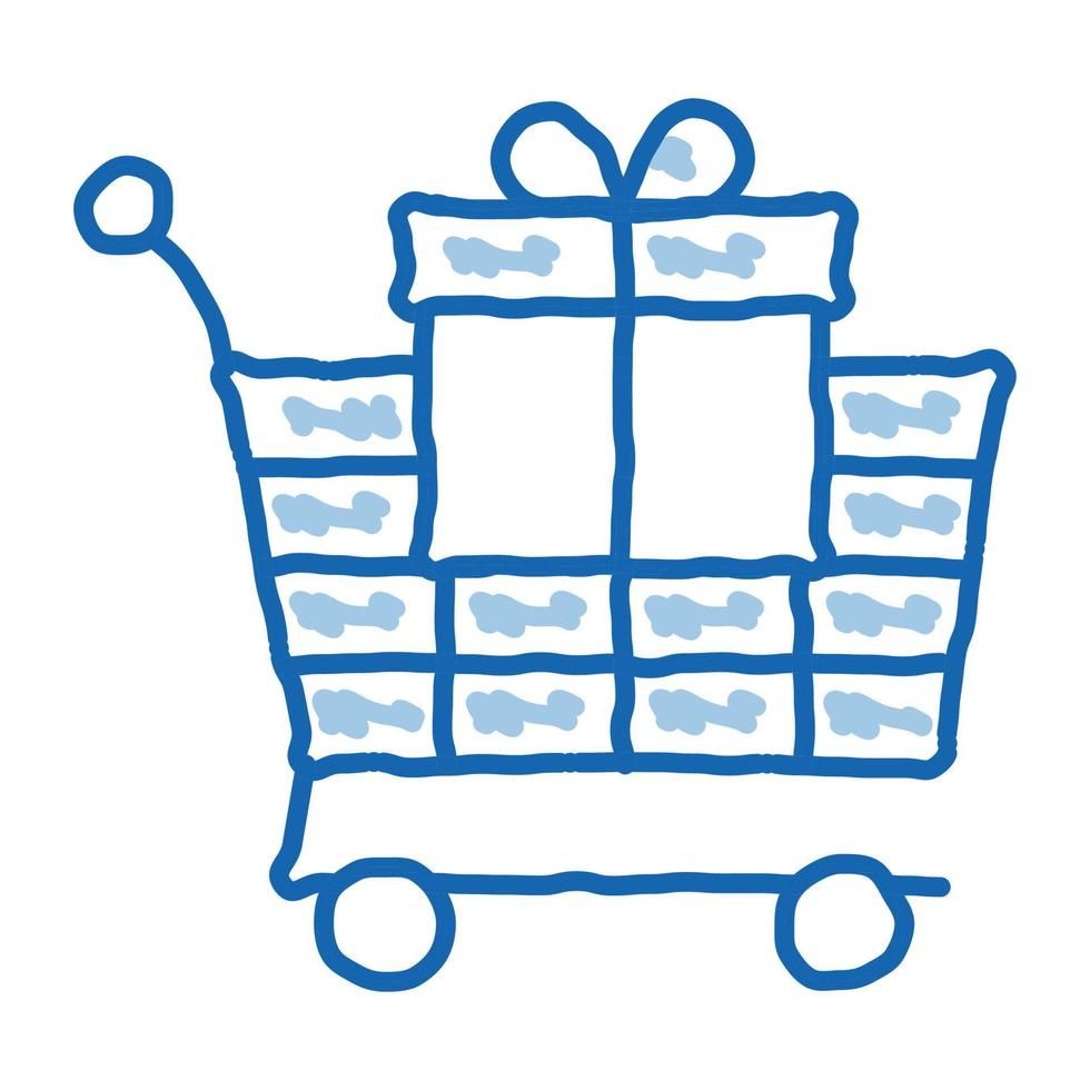 Trolley mit gezeichneter Illustration der Geschenkgekritzelikone Hand vektor