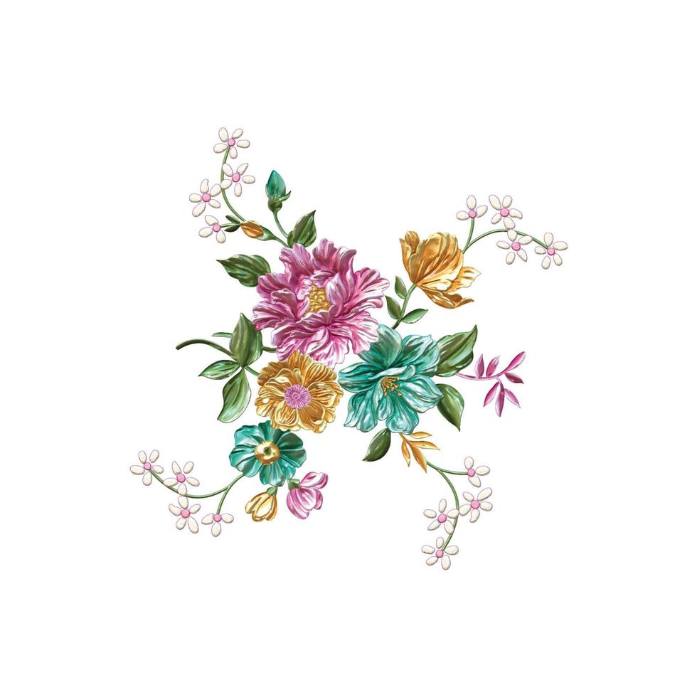 Blumenillustration, botanischer Blumenhintergrund, dekoratives Blumenmuster, digital gemalte Blume, Blumenmuster für Textildesign, Blumensträuße, florale Hochzeitseinladungsvorlage. vektor