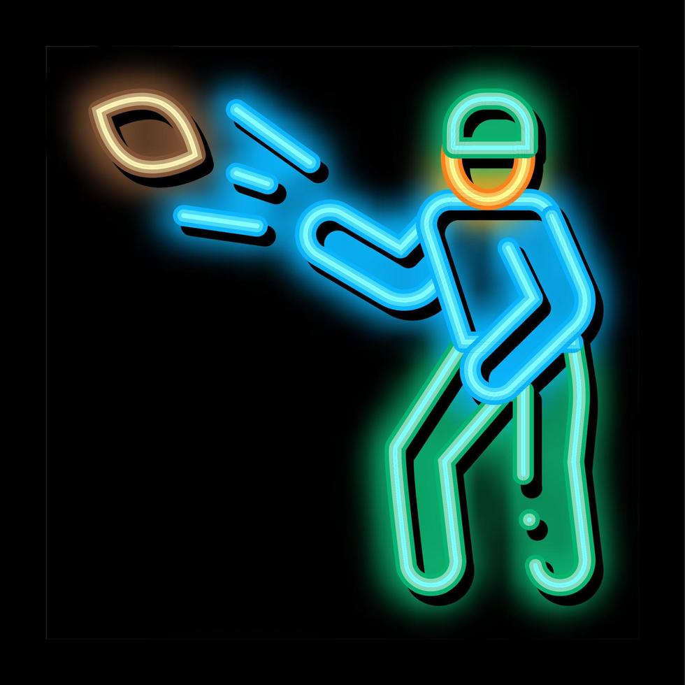 rugbyspieler wirft ball neonglühen symbol illustration vektor