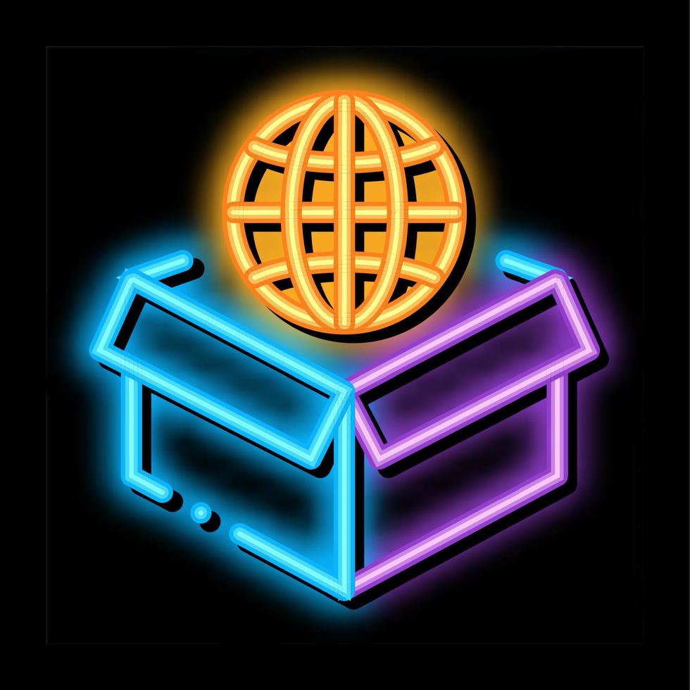 Rund-um-die-Welt-Paket-Neonlicht-Symbol-Illustration vektor