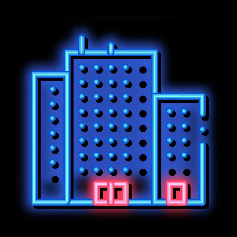 hyresgästen hus skyskrapa neon glöd ikon illustration vektor