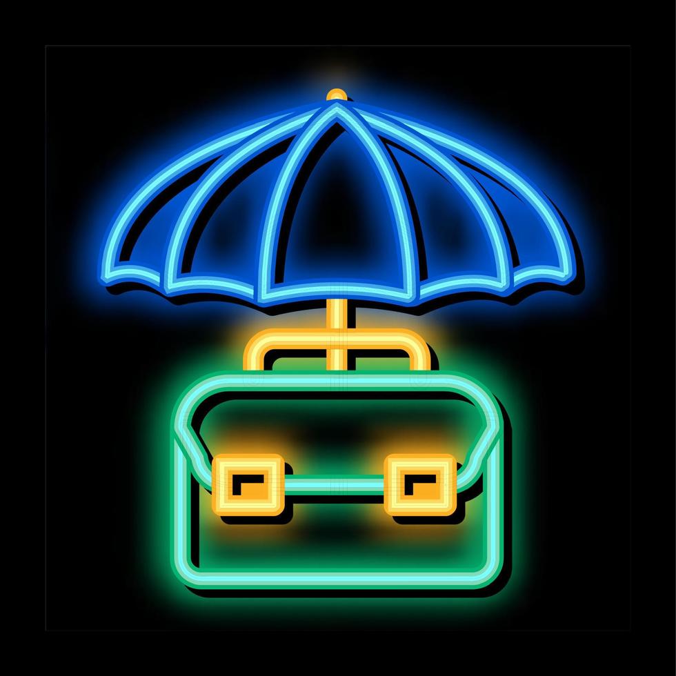 geschäftsfall schützen mit regenschirm-neonglühen-ikonenillustration vektor