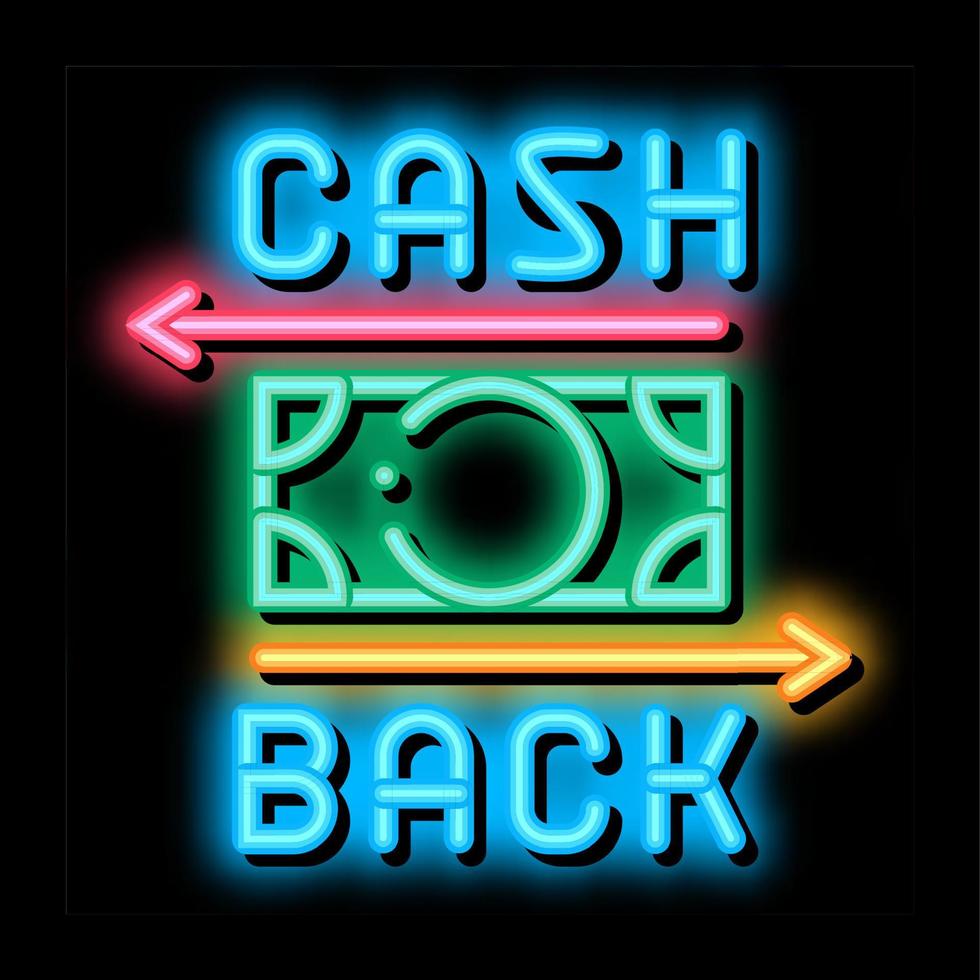 kontanter tillbaka neon glöd ikon illustration vektor