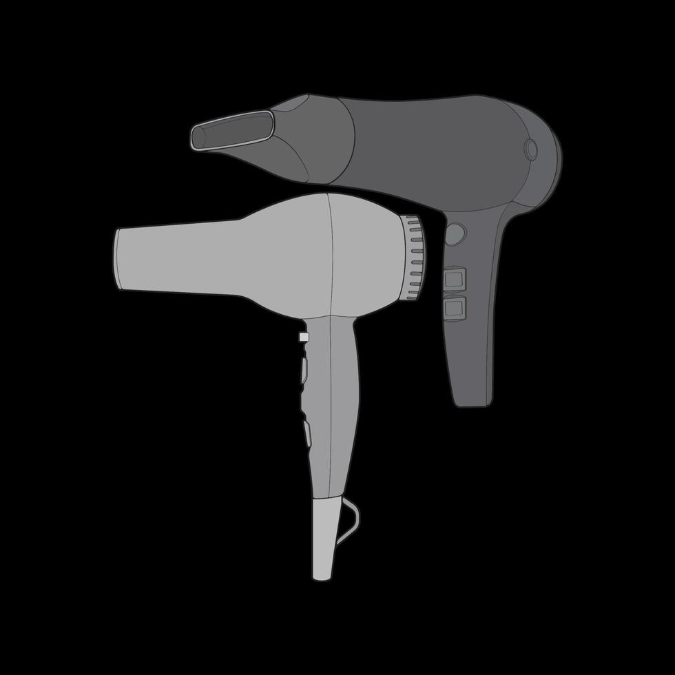 Satz von Haartrockner Vektorgrafiken Handzeichnung, isoliert, Vektor für Malbuch.