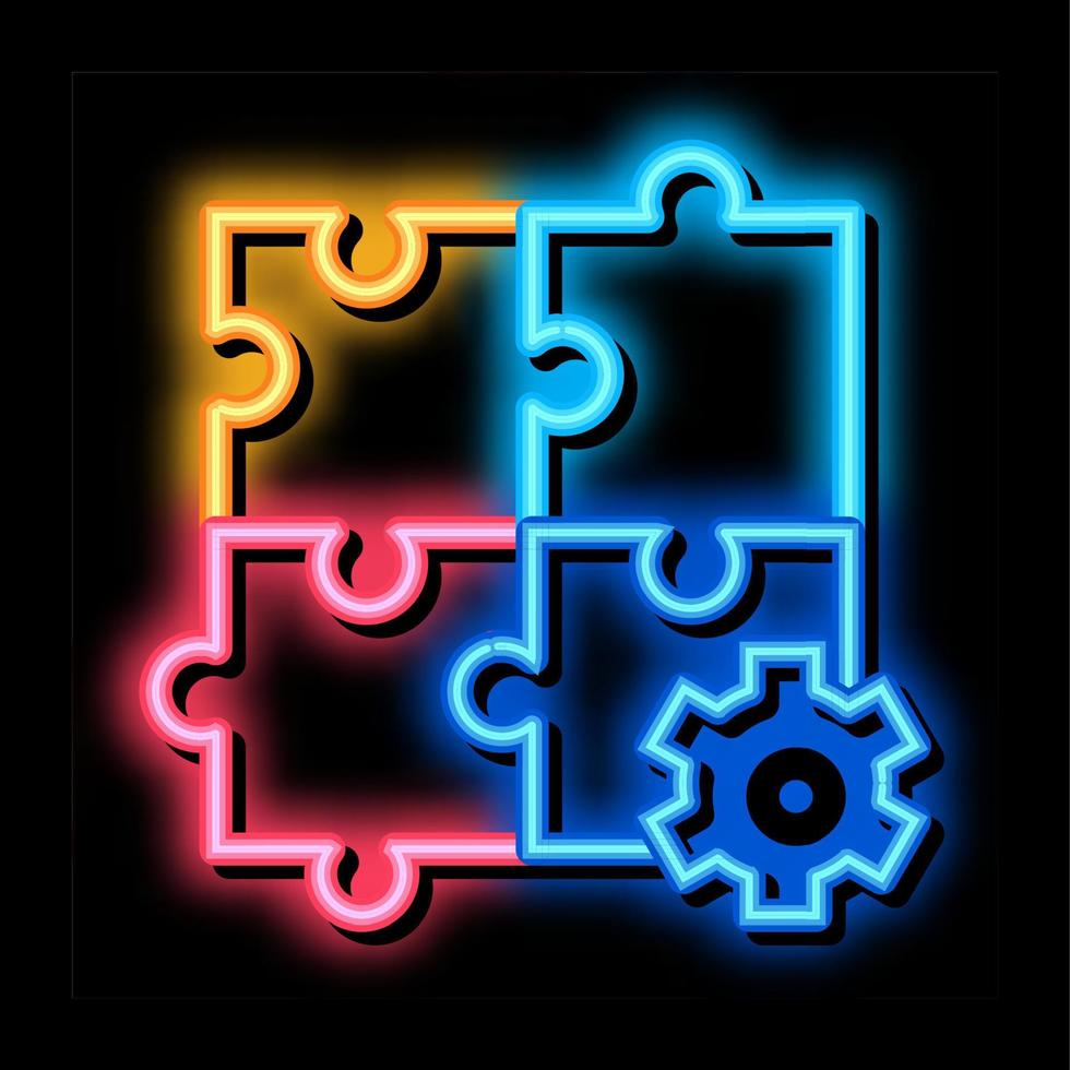 Puzzle-Spiel und Getriebe agiles Element Neon-Glühen-Symbol-Illustration vektor