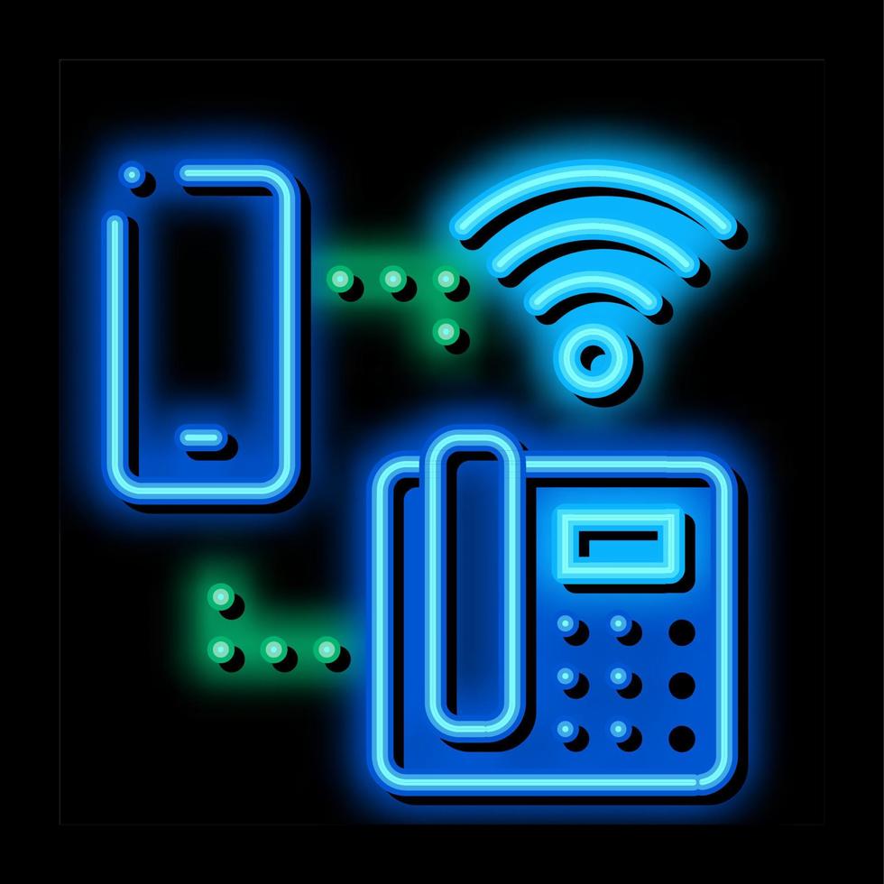 smartphone und heimtelefon wi-fi-verbindung neonglühen symbol illustration vektor