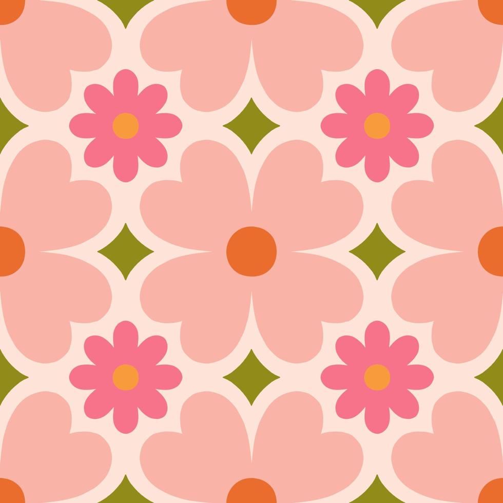 schöne nahtlose Textur im Retro-Stil. abstrakte Blumenfliese im Retro-Stil. bunter Vektorhintergrund mit einfachen Blumen. florales Fliesenmuster. vektor