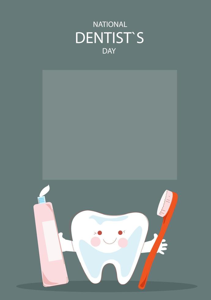 nationell tandläkare dag horisontell banner.vector klotter tecknad serie illustration. vektor