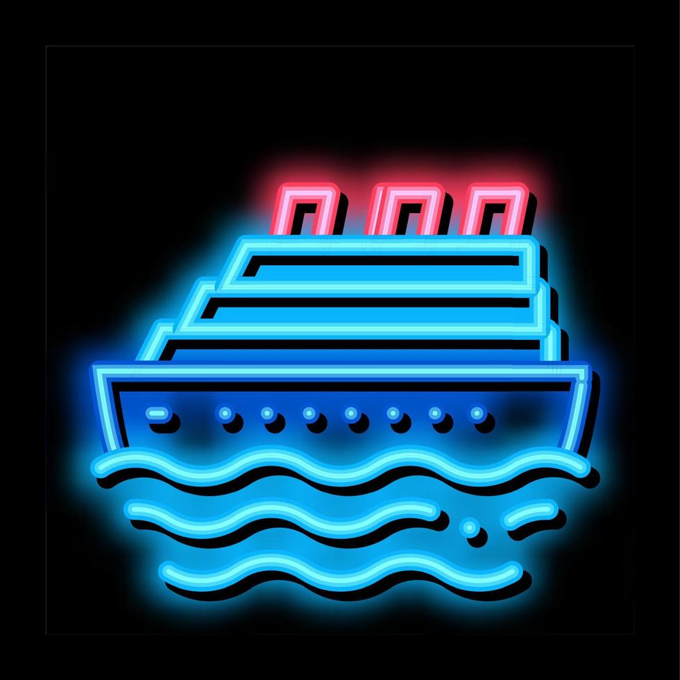 kryssning fartyg neon glöd ikon illustration vektor